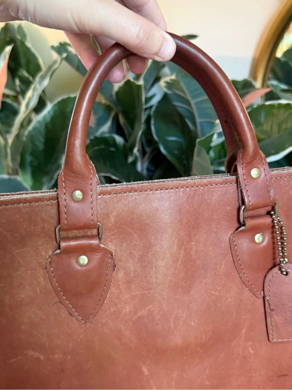 Down home leather brown leather handbag